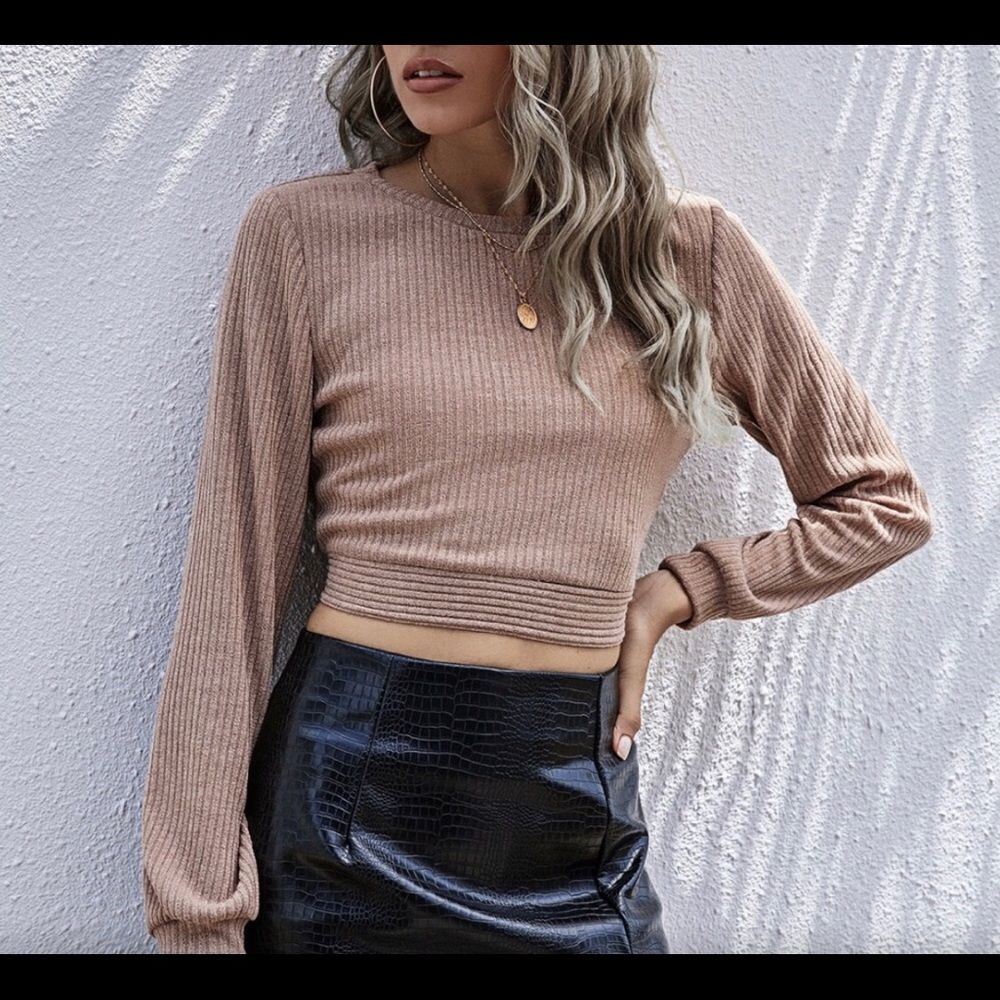 NWOT Top Tied Open Back Solid Brown Pullover